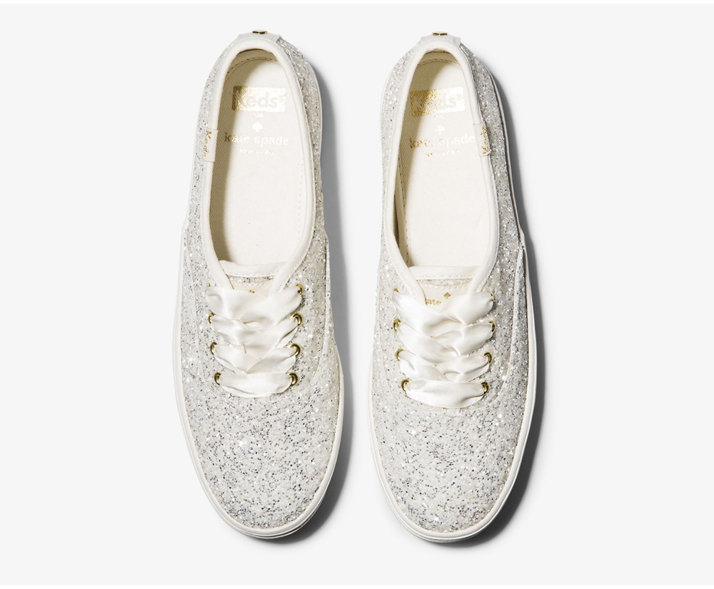 Tenis Keds Mujer Blancos - Kate Spade New York Triple Glitter - 9548-GIKFQ